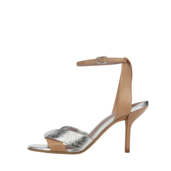 DVF Fiona Heels Sandals Womens 38.5 8.5 Nude Tan Silver Diane von Furstenberg - Picture 2 of 13